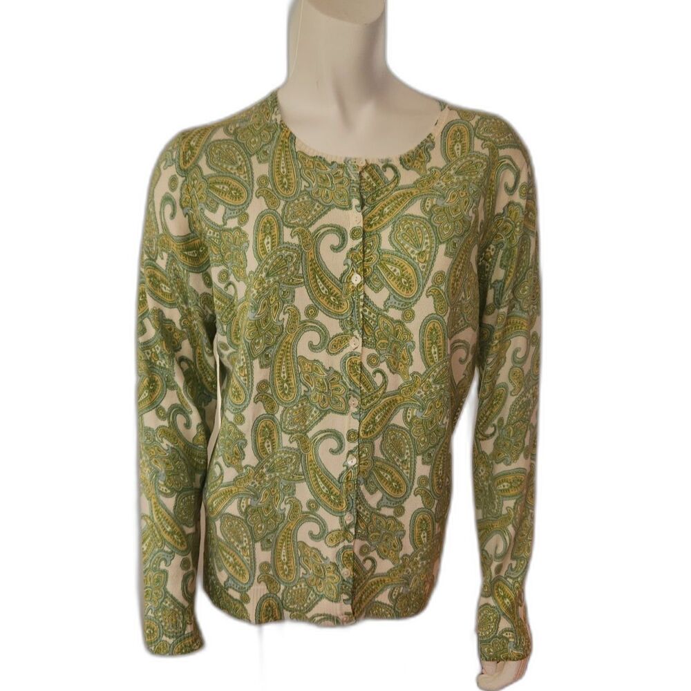 Neiman Marcus Green Paisley Silk Sweater Womens Size Large